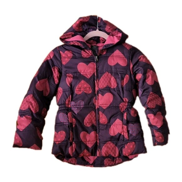 Faded Glory Kids' Puffer Jackets for Girls Plum/Pink With Hearts size 6 defects - Picture 3 of 10